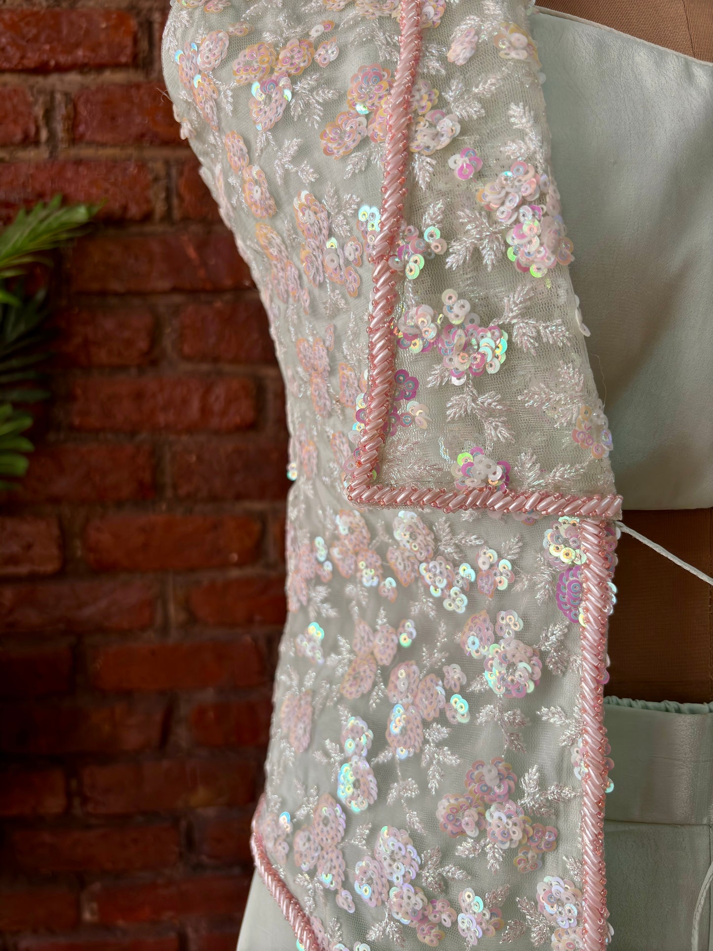 Mint sequin work jacket and pant set