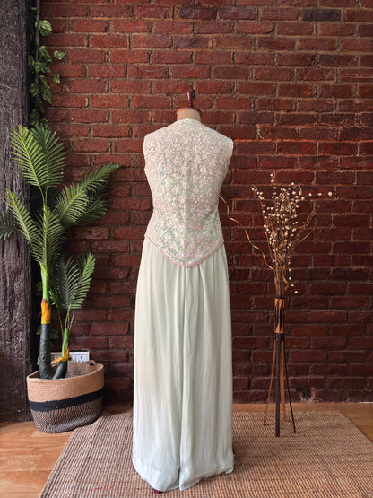 Mint sequin work jacket and pant set