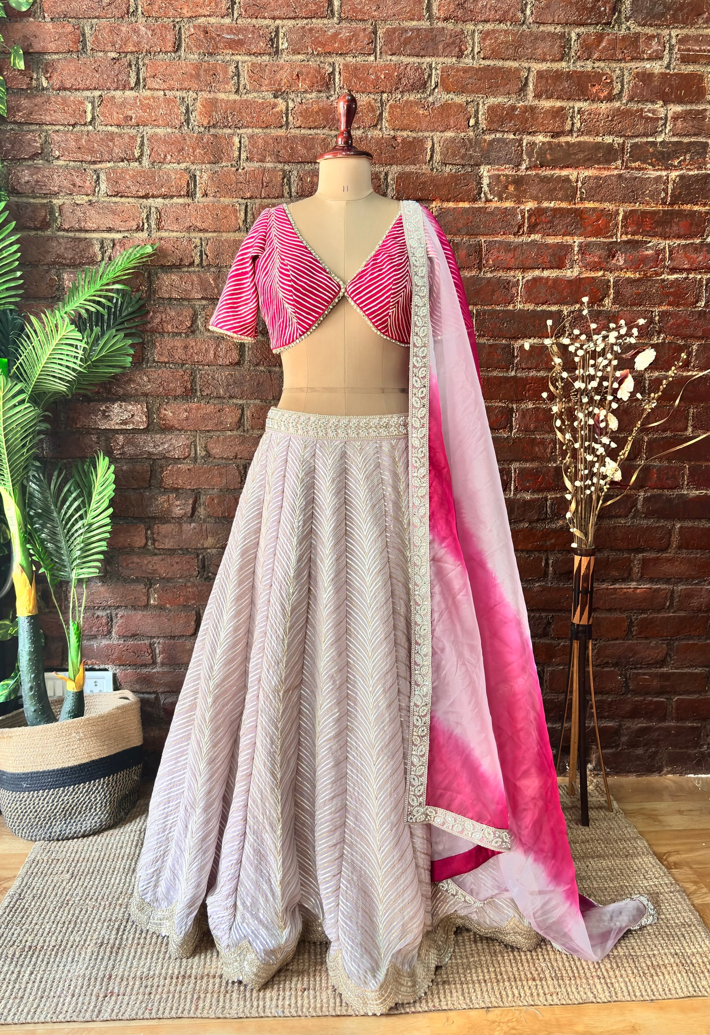 Mauve and Hot Pink gota work lehenga