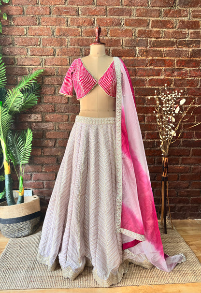 Mauve and Hot Pink gota work lehenga