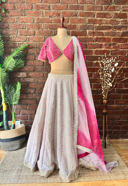 Mauve and Hot Pink gota work lehenga