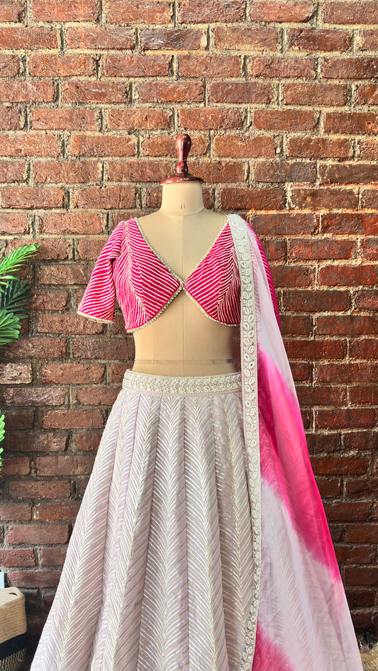 Mauve and Hot Pink gota work lehenga