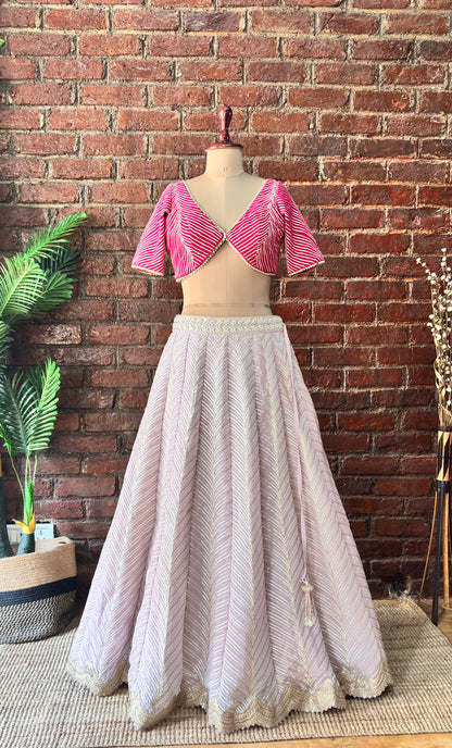 Mauve and Hot Pink gota work lehenga