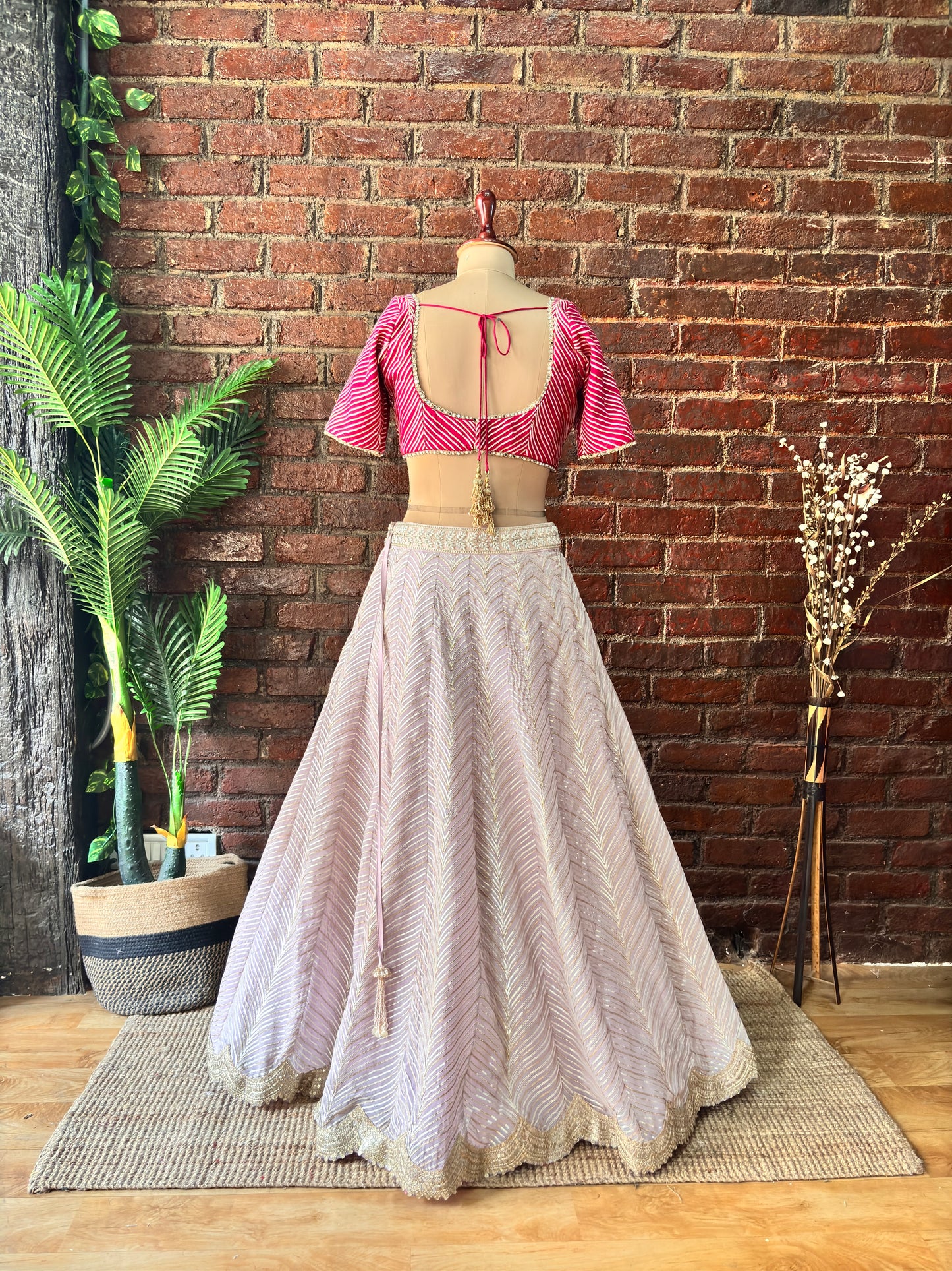 Mauve and Hot Pink gota work lehenga