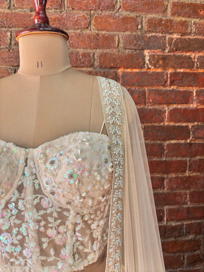 Beige Sequin work corset and   lehenga set