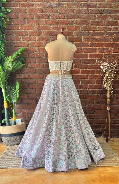 Ivory corset and Lavender Sequin work lehenga set