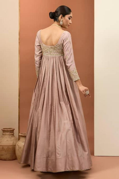 Pink Chanderi Silk Hand Embroidered Anarkali Set