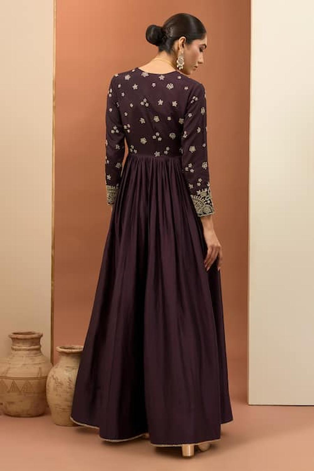 Purple Chanderi Silk Hand Embroidered Anarkali Set