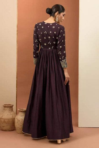 Purple Chanderi Silk Hand Embroidered Anarkali Set