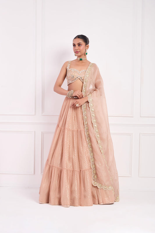 Blush Pink Tier Lehenga Set