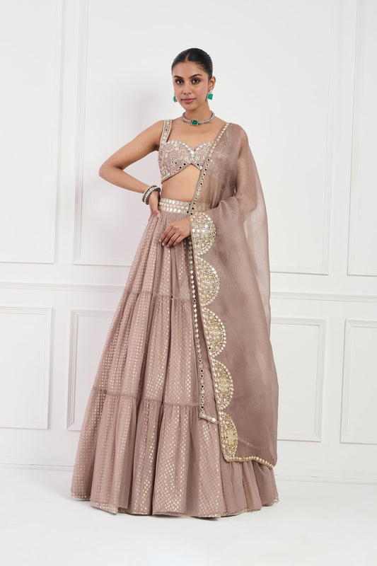 Mocha Muse Mirror Work Lehnga Set