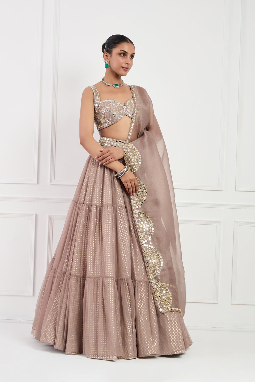 Mocha Muse Mirror Work Lehnga Set