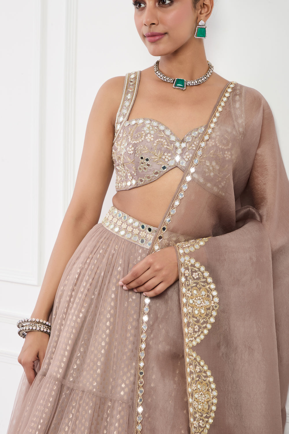 Mocha Muse Mirror Work Lehnga Set