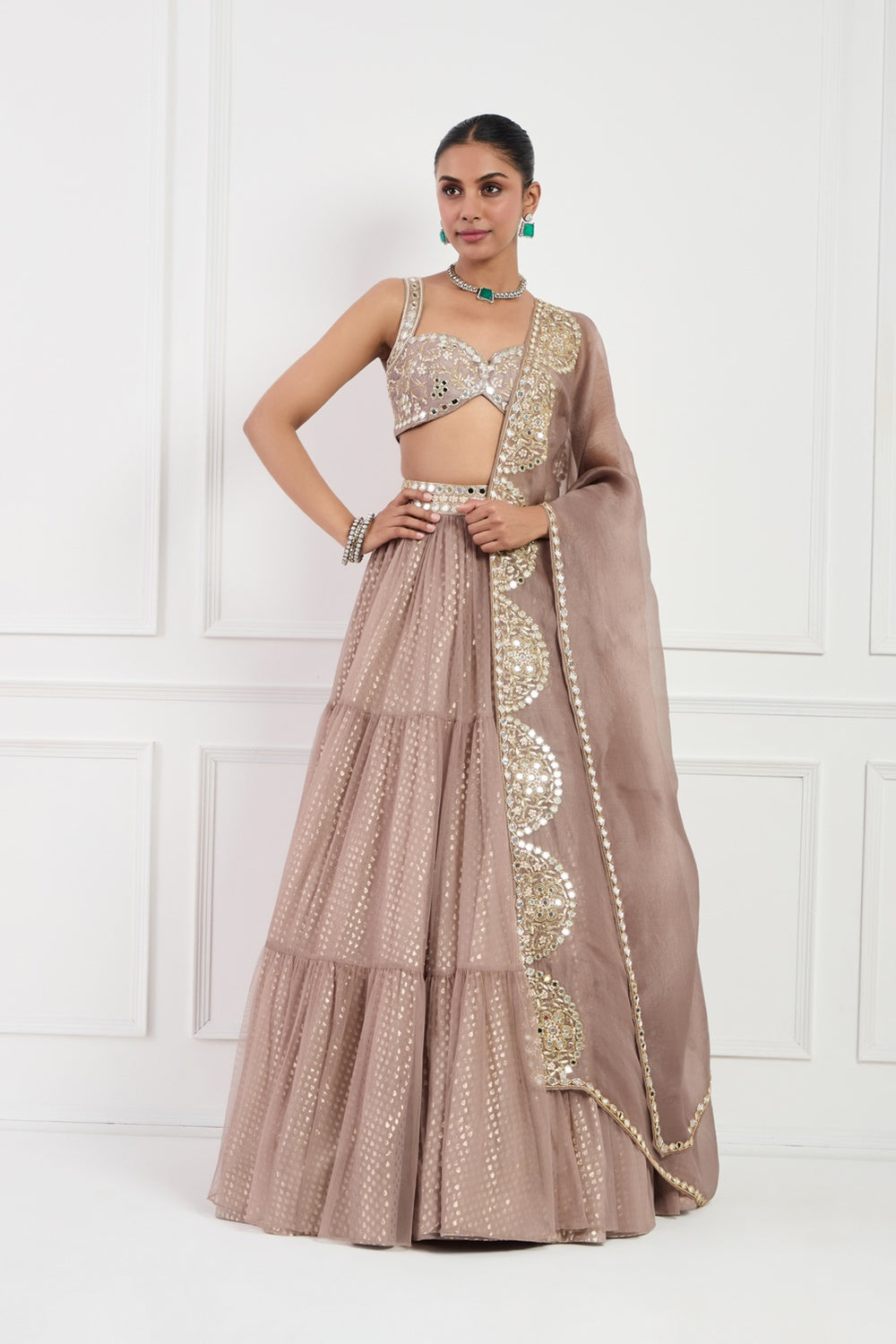 Mocha Muse Mirror Work Lehnga Set