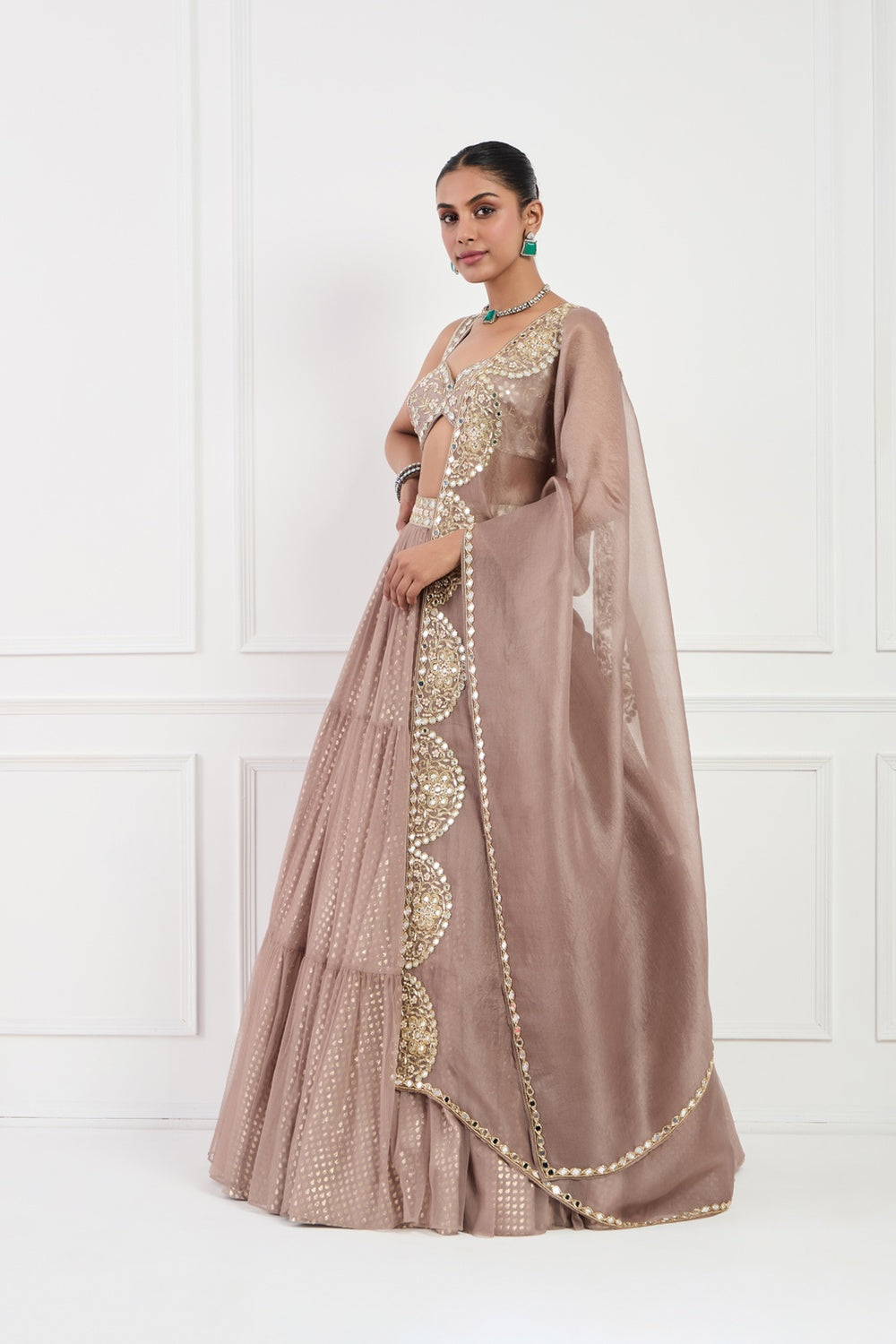 Mocha Muse Mirror Work Lehnga Set