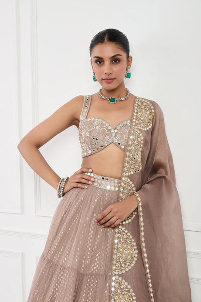 Mocha Muse Mirror Work Lehnga Set