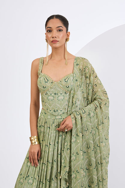 Green Corsett with Lenega and Dupatta