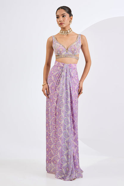 Lilac Printed Cape Skirt Set