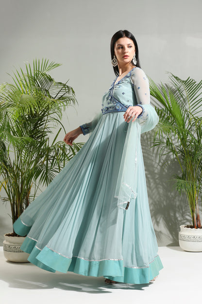 Dusty Blue anarkali set
