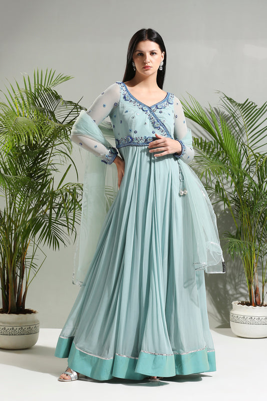 Dusty Blue anarkali set