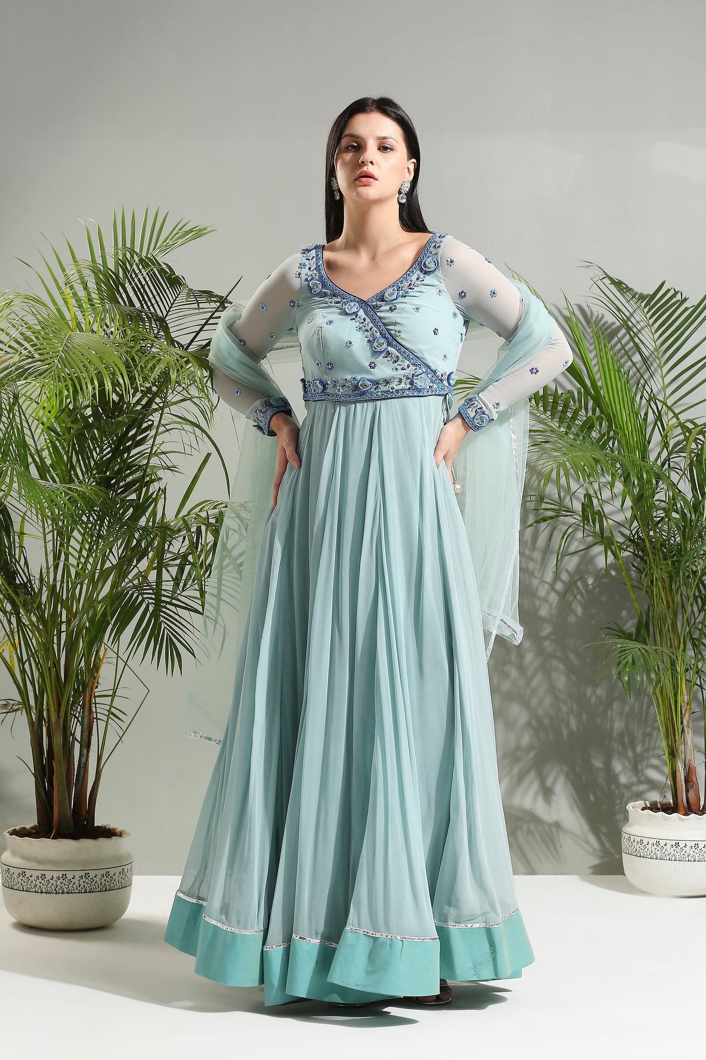 Dusty Blue anarkali set