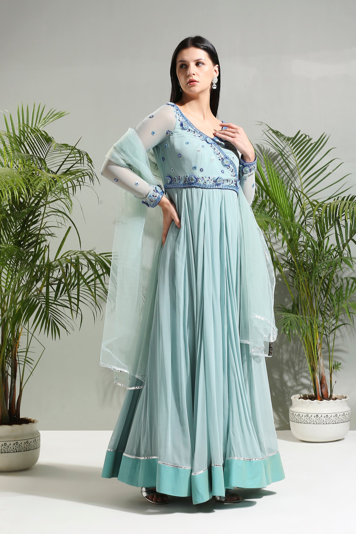 Dusty Blue anarkali set