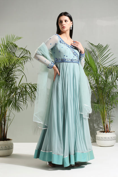Dusty Blue anarkali set