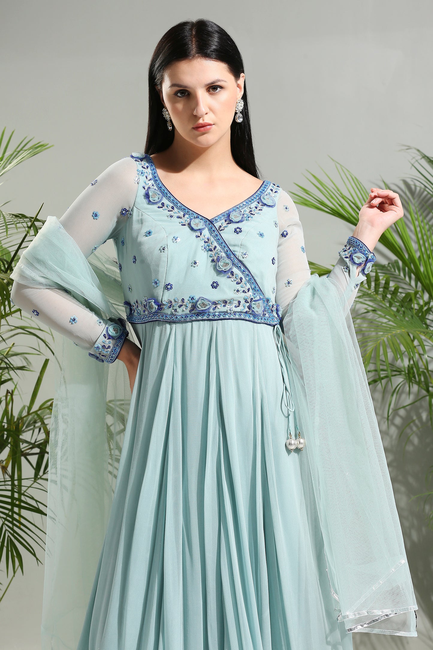 Dusty Blue anarkali set