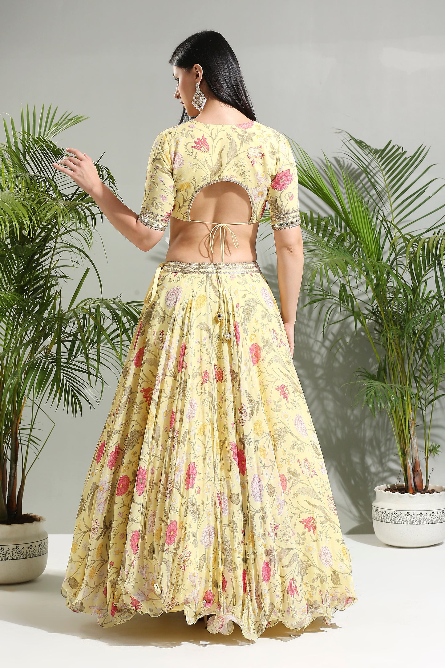 Yellow floral lehenga set