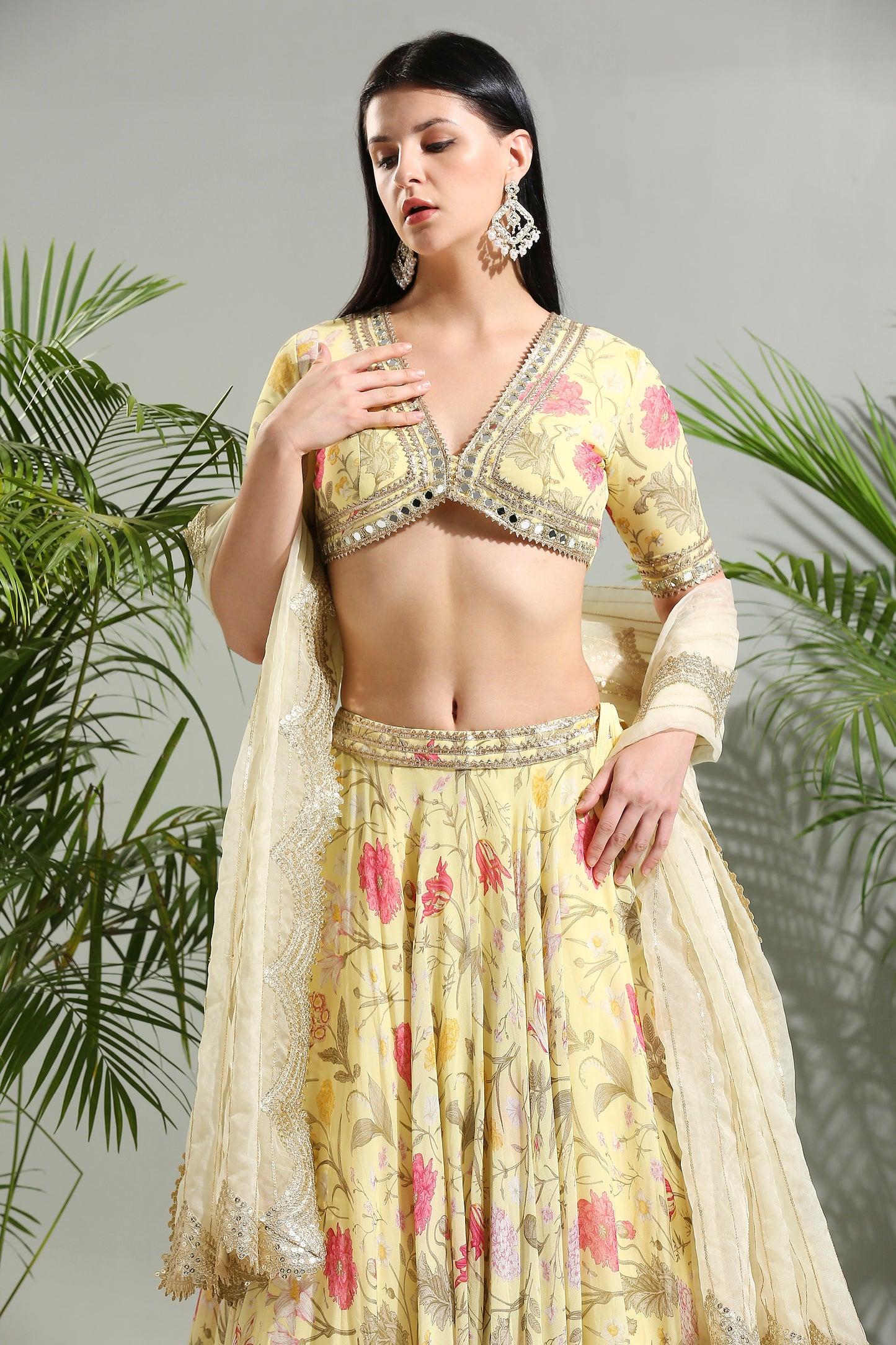 Yellow floral lehenga set