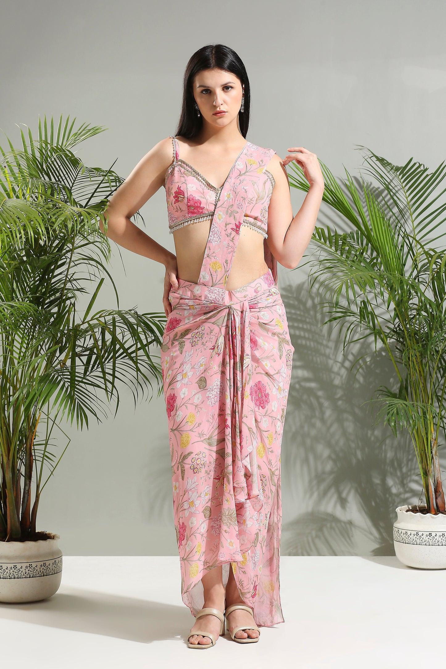 Blush Pink Slit saree