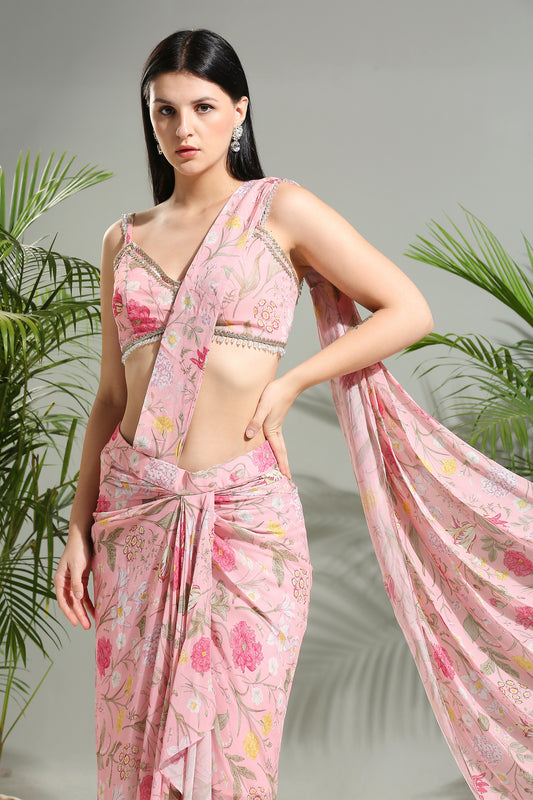 Blush Pink Slit saree