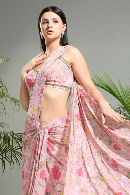 Blush Pink Slit saree