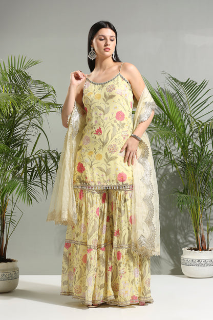 Yellow floral sharara set