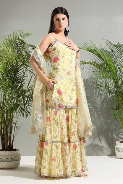 Yellow floral sharara set