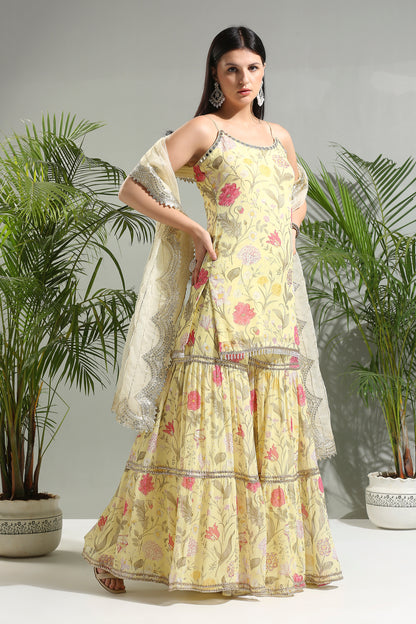 Yellow floral sharara set