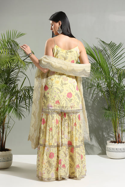 Yellow floral sharara set