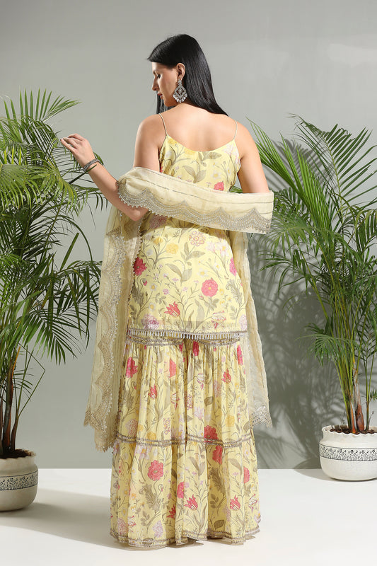 Yellow floral sharara set