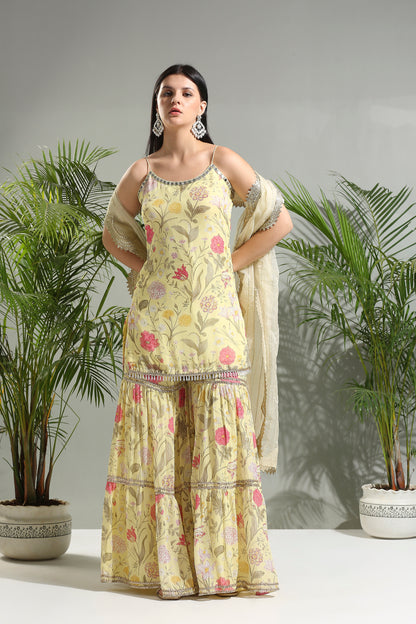 Yellow floral sharara set