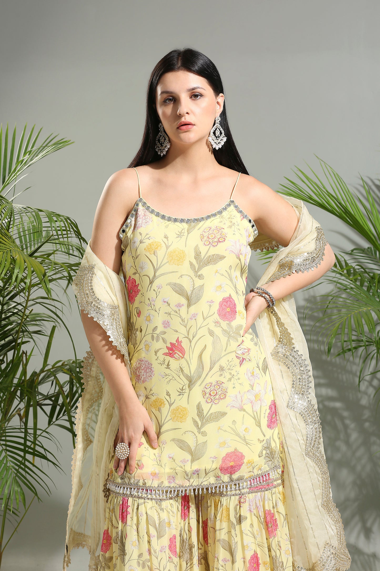 Yellow floral sharara set