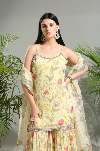 Yellow floral sharara set