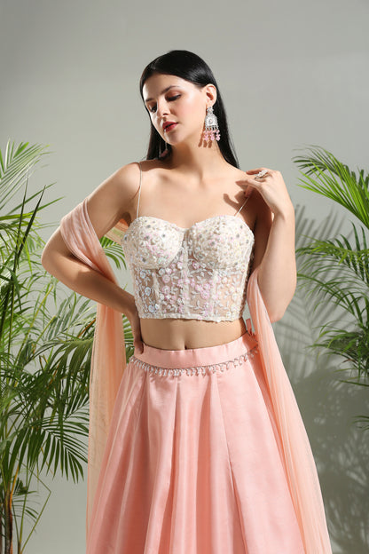 Peach and Ivory Corset set