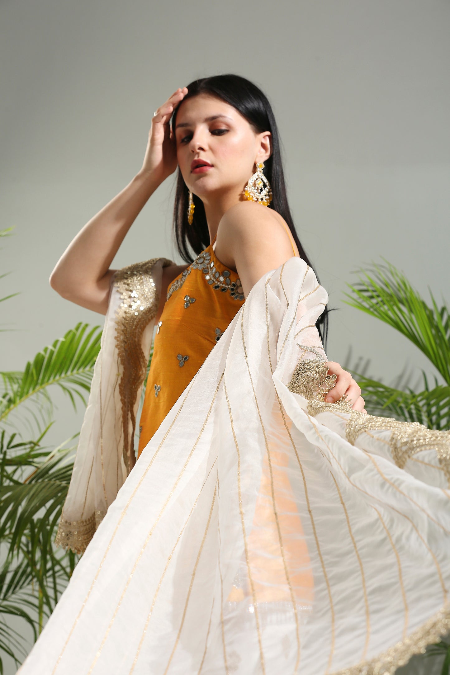 Yellow and Ivory sharara set