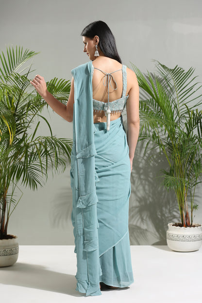 Dusty Blue jacket and Saree set