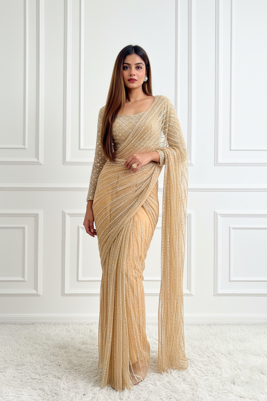 Gold Pre-Draped Saree