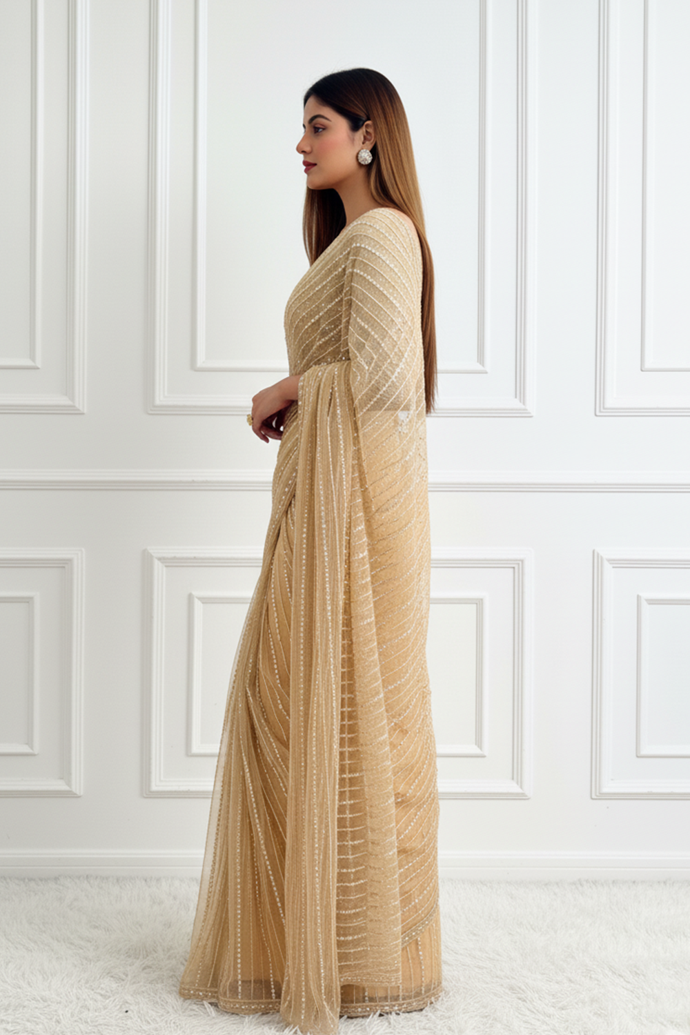 Gold Pre-Draped Saree