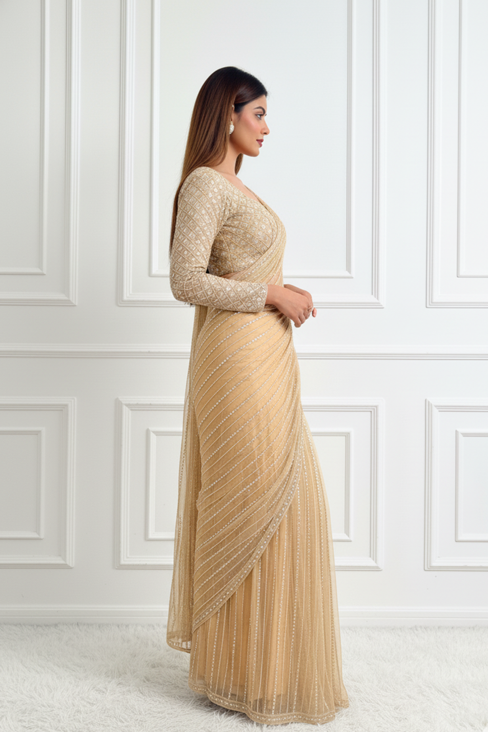 Gold Pre-Draped Saree