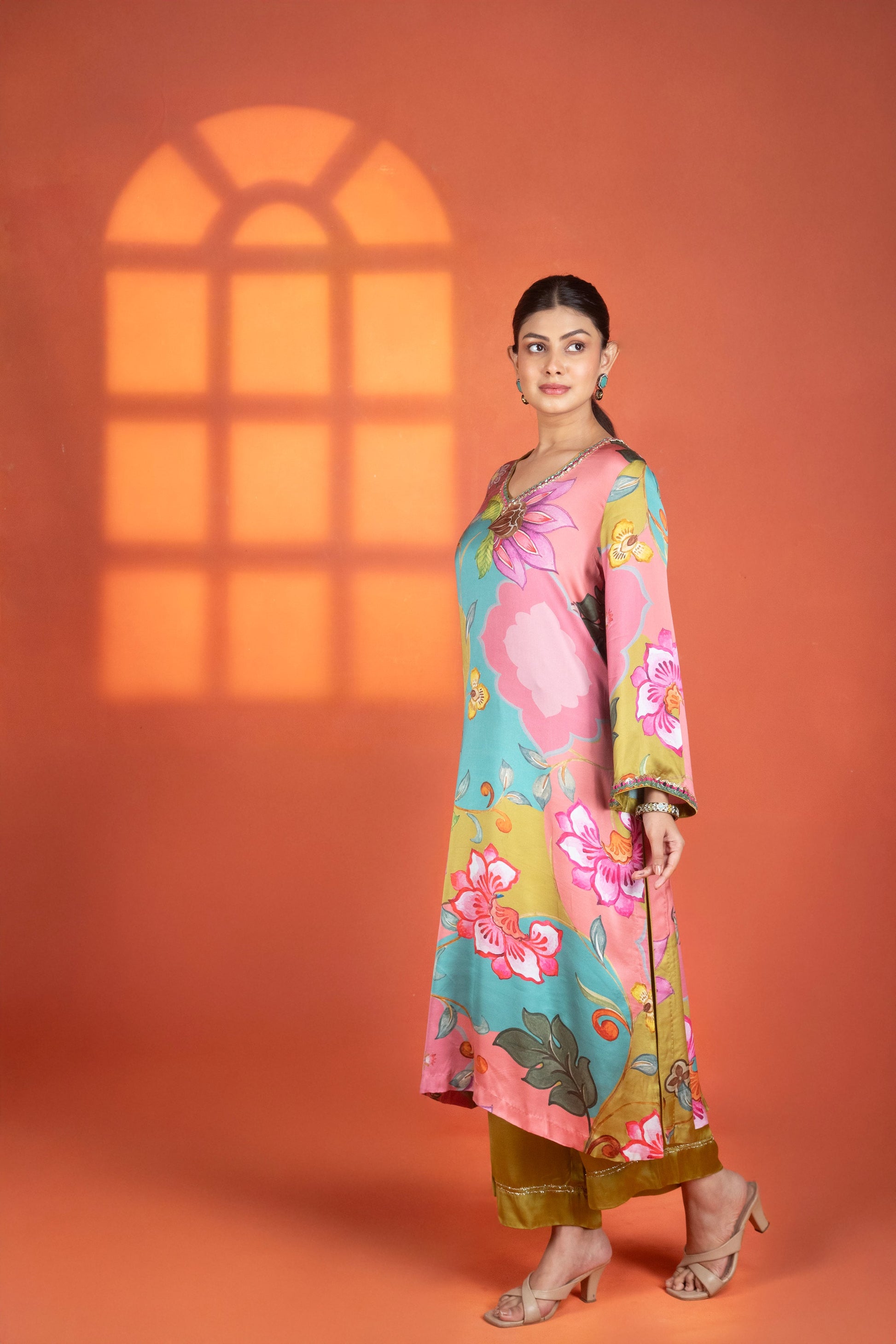 Multi-Color Floral Printed Kurta with Pants & Dupatta
