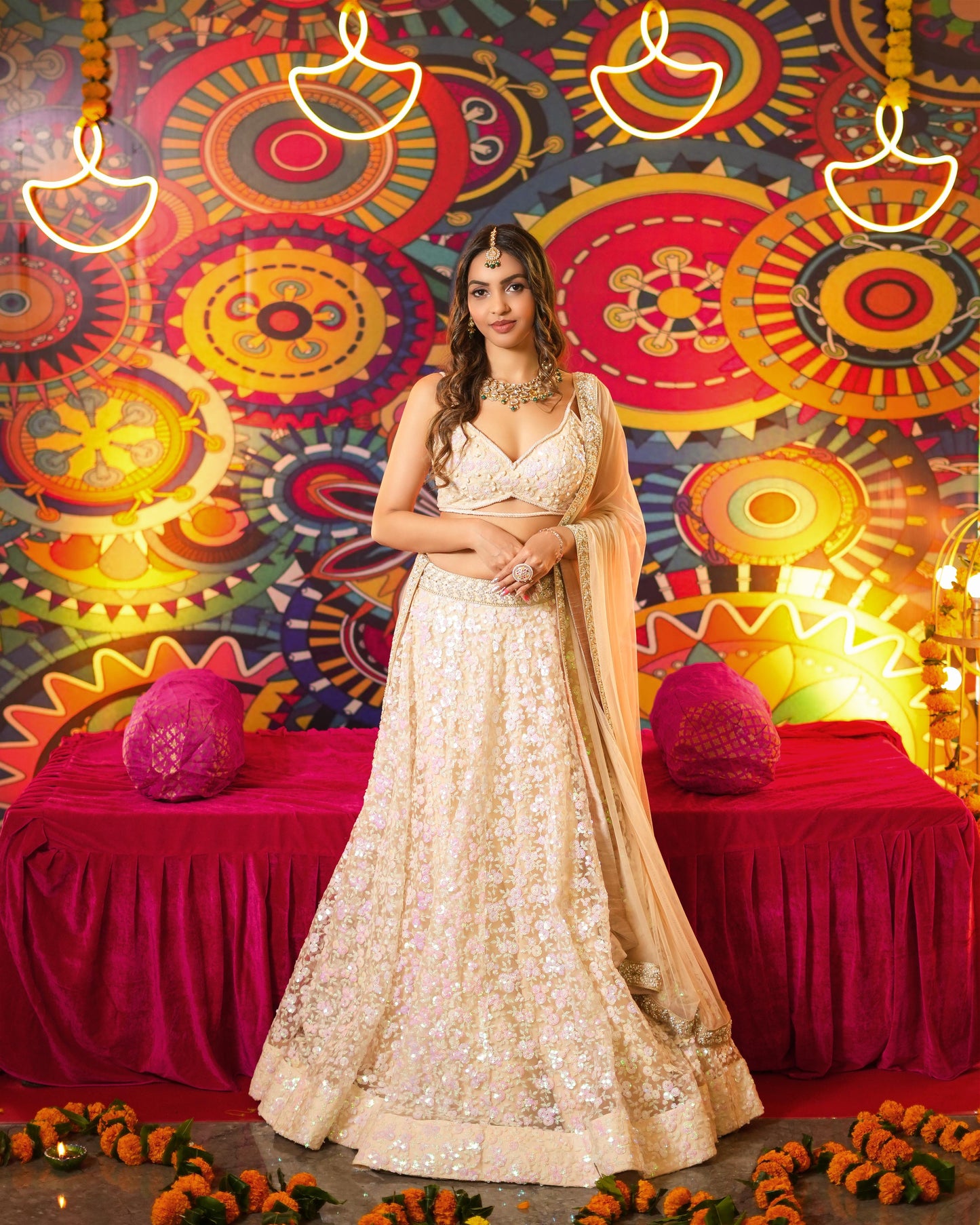 Beige Sequin work lehenga set