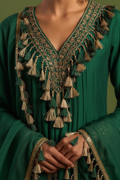 Green Chanderi Silk Hand Embroidered Kurta Set